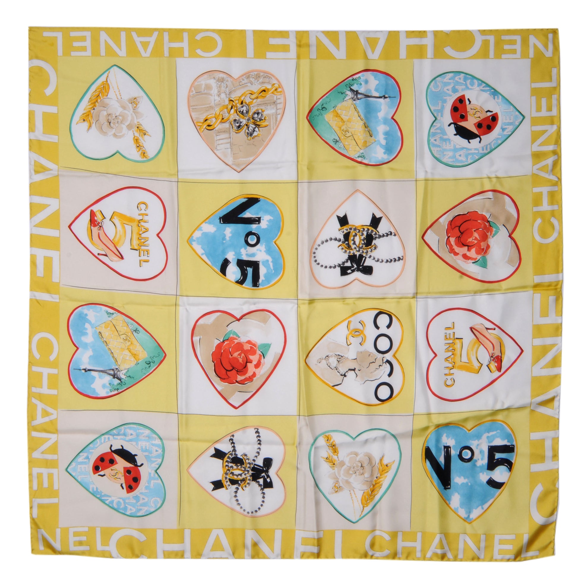 Chanel Silk Coco Heart Scarf Yellow 2 of 5