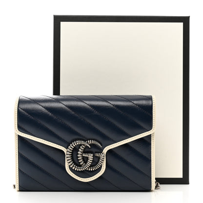 Gucci Vintage Effect Calfskin Matelasse Diagonal Torchon GG Marmont Chain Wallet Blue Agata Mystic White 11 of 11
