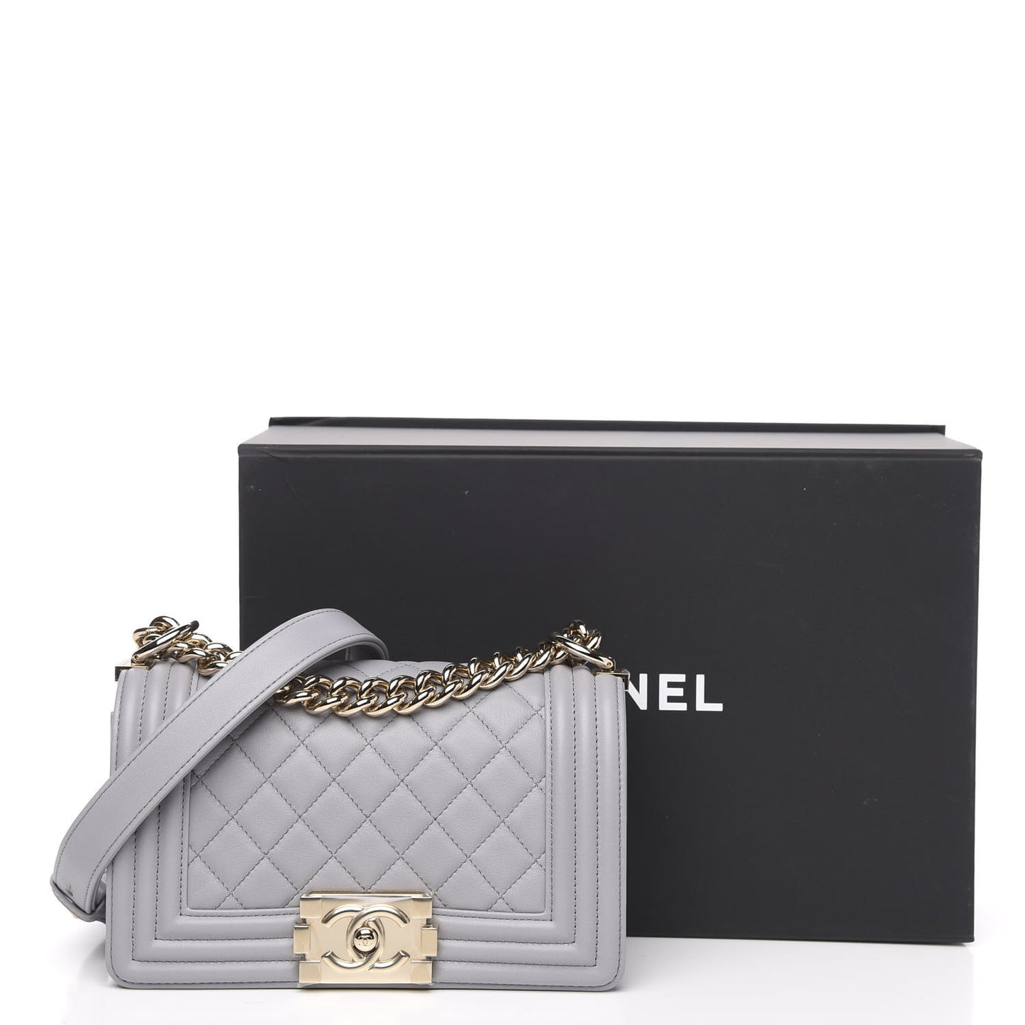 Calfskin Quilted Small Boy Flap Grey
