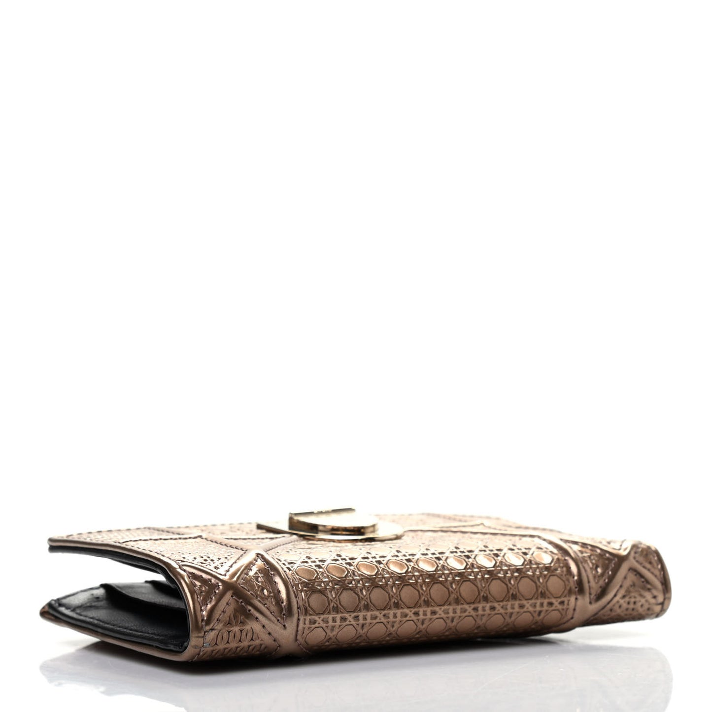 Metallic Patent Micro-Cannage Diorama Medium Wallet Champagne