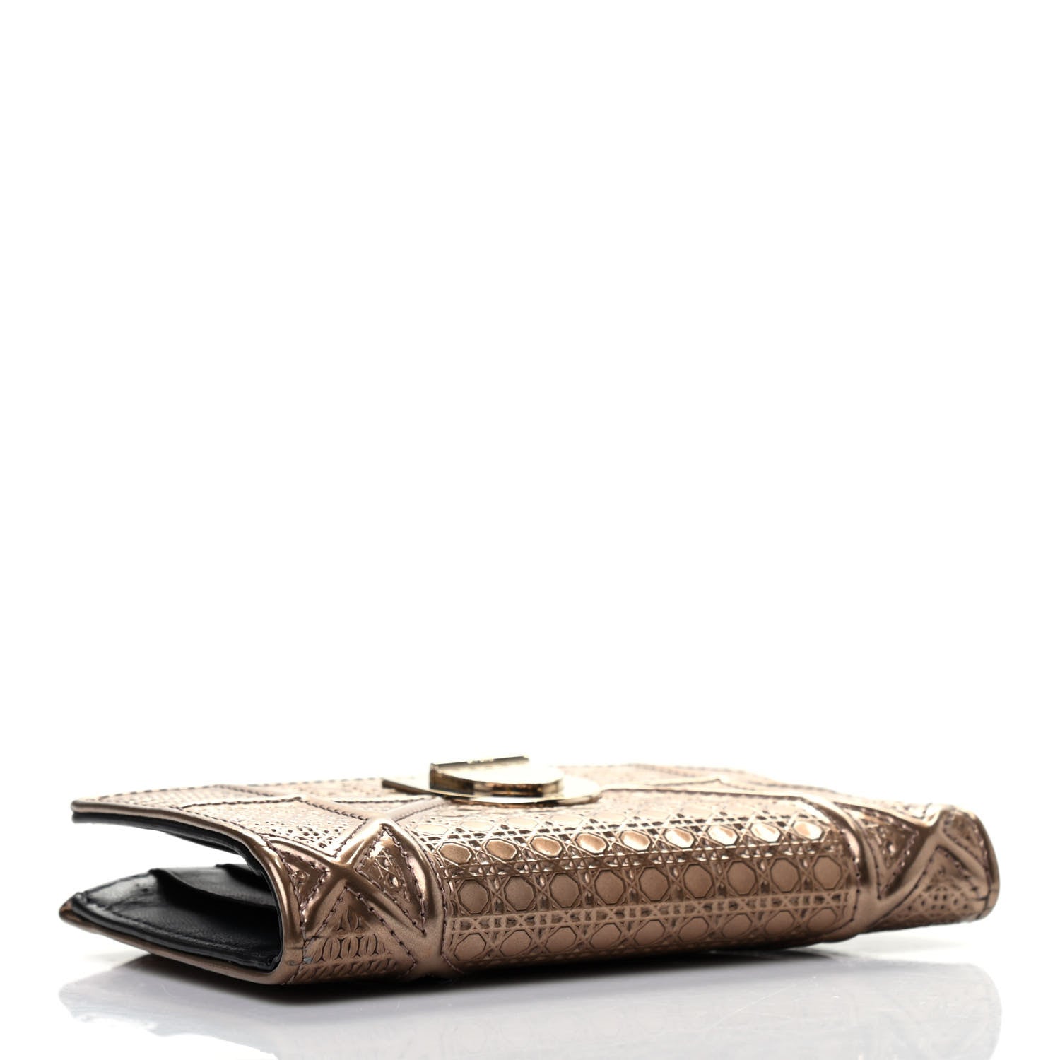 Christian Dior Metallic Patent Micro-Cannage Diorama Medium Wallet Champagne 4 of 10