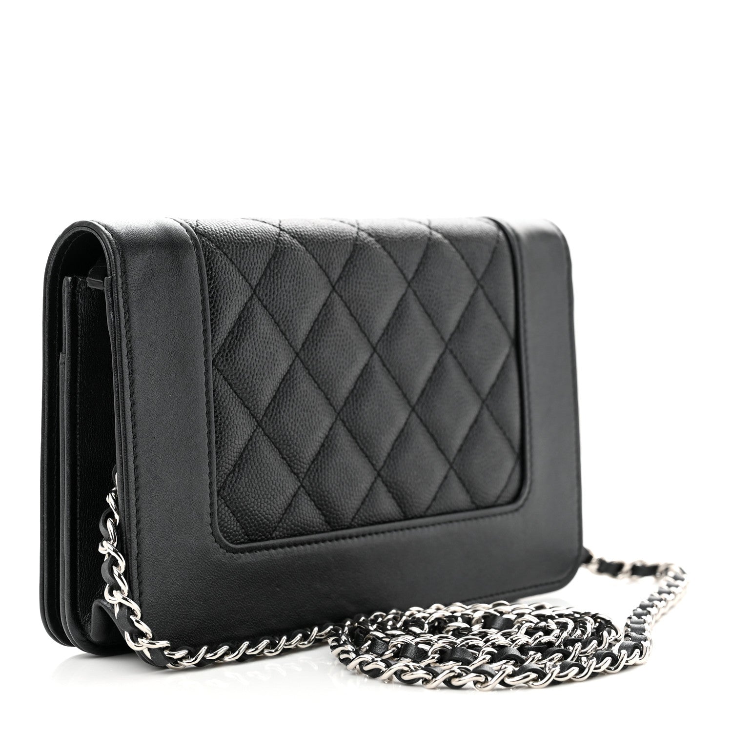 Chanel Caviar Quilted Vintage Mademoiselle Wallet On Chain WOC Black 3 of 14