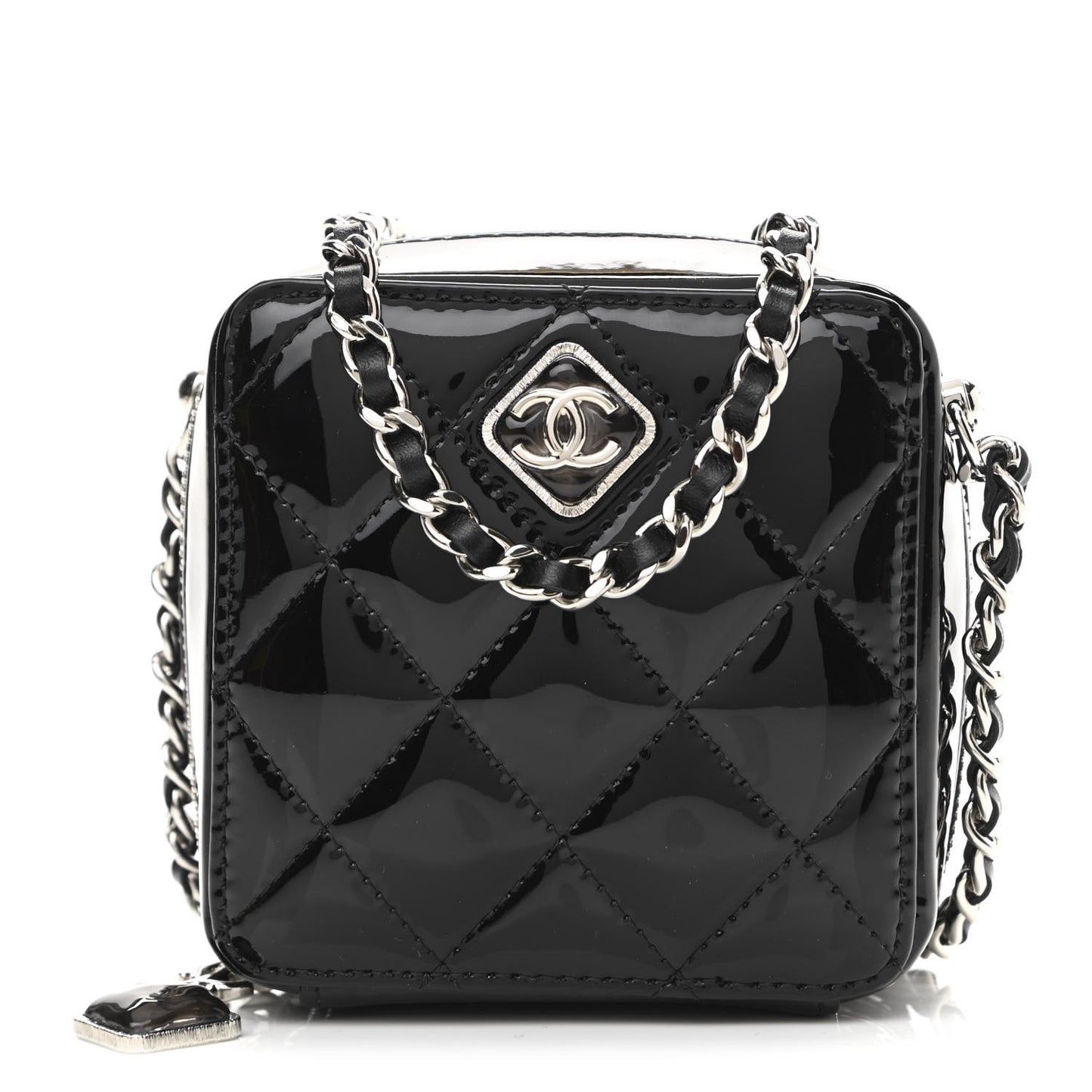 Patent Quilted Clutch With Chain Black