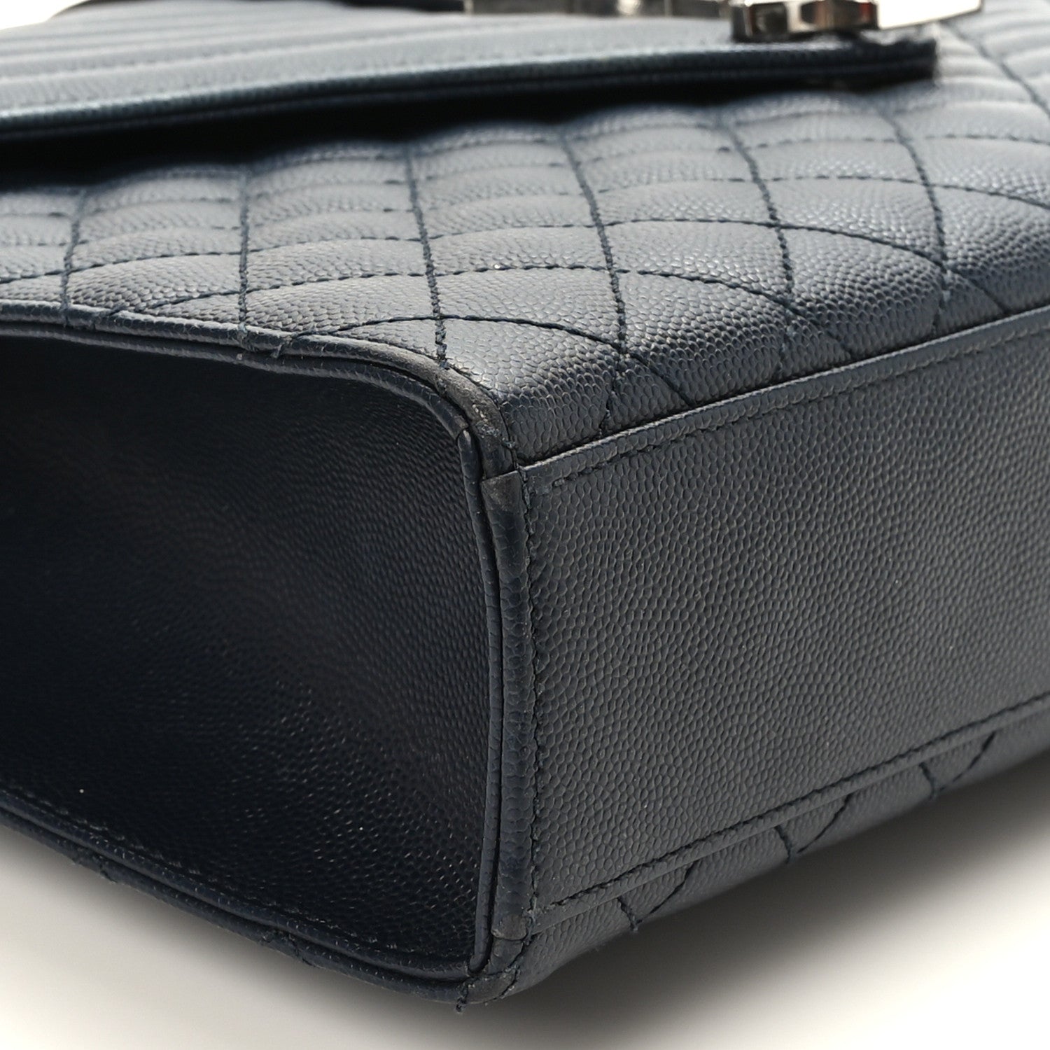 Saint Laurent Grain De Poudre Textured Mixed Matelasse Large Triquilt Monogram Satchel Deep Marine 8 of 9