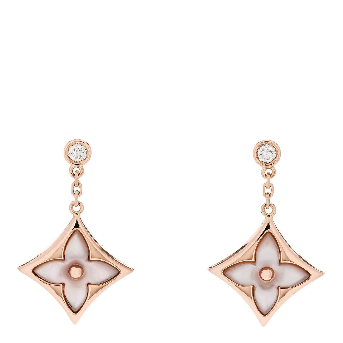 18K Pink Gold Diamond Pink Mother of Pearl Color Blossom BB Star Earrings