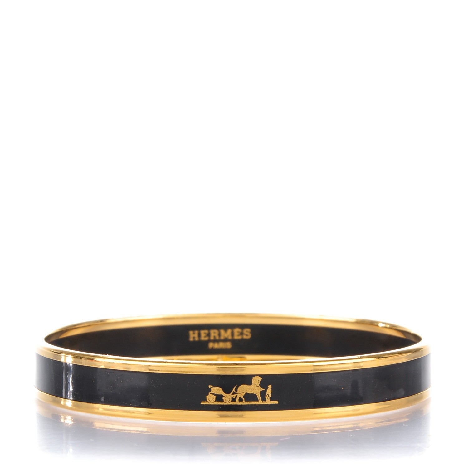 Hermes Enamel Printed Narrow Caleche Bracelet 65 Black 1 of 5