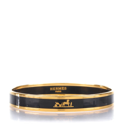 Hermes Enamel Printed Narrow Caleche Bracelet 65 Black 1 of 5