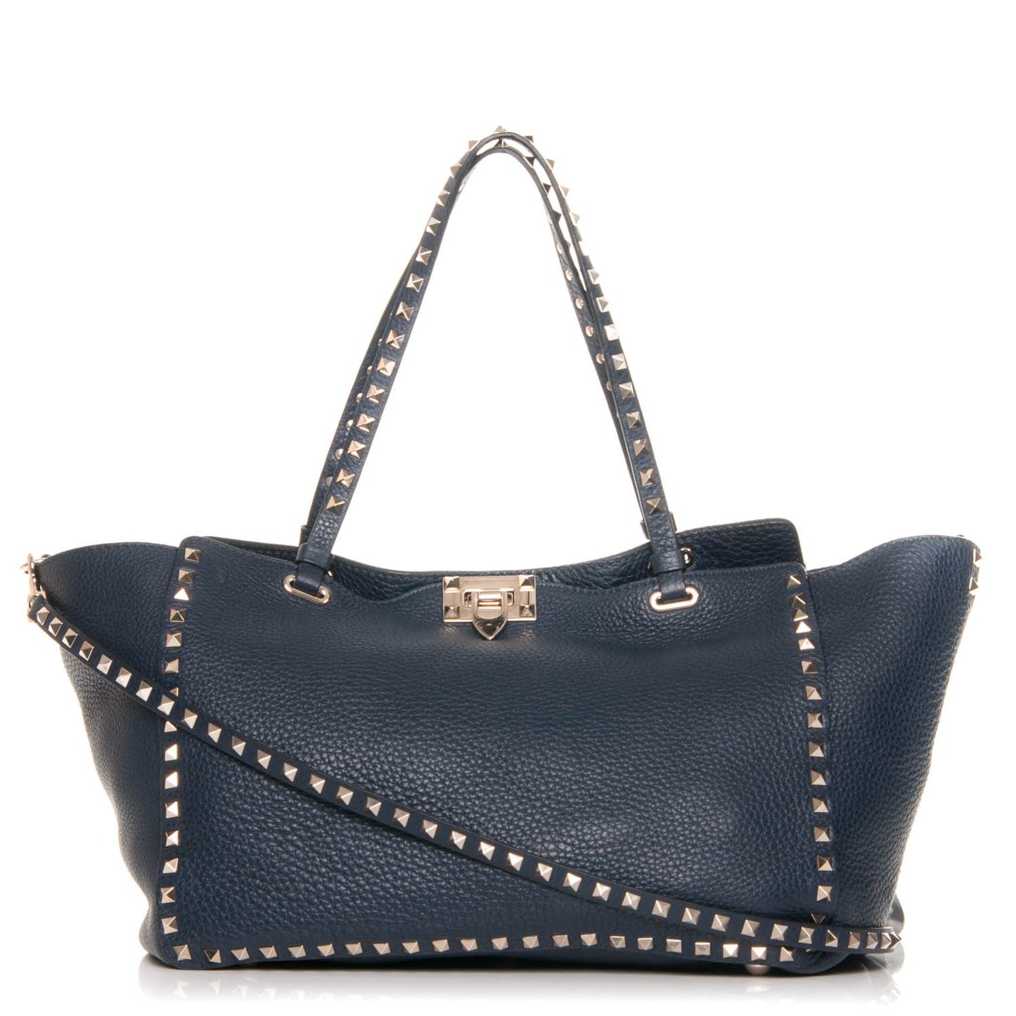 Pebbled Calfskin Medium Rockstud Tote Marine