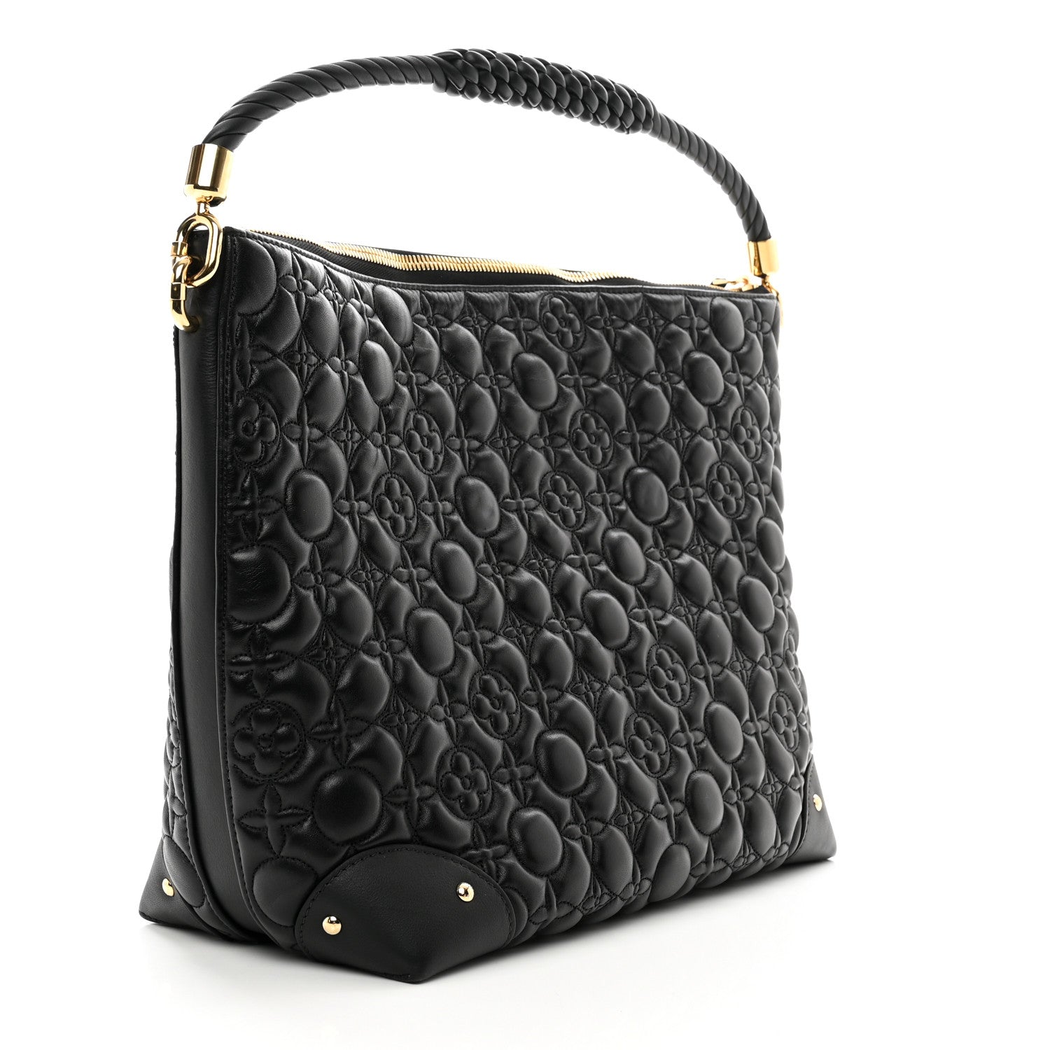 Louis Vuitton Lambskin Quilted Flowers Triangle Softy Black 3 of 9