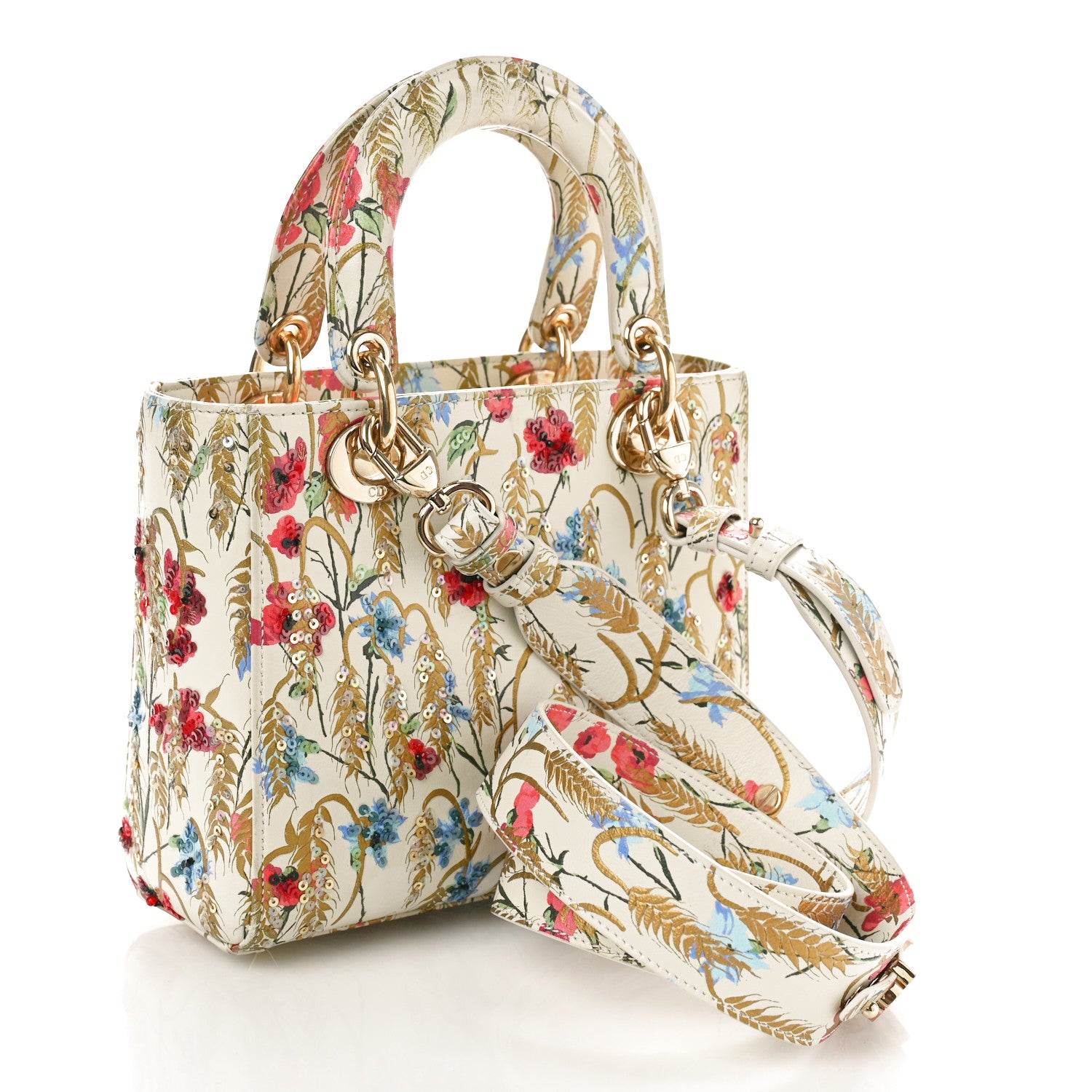 Christian Dior Calfskin Hibiscus Printed Embroidered My ABCDior Lady Dior Beige Multicolor 3 of 11