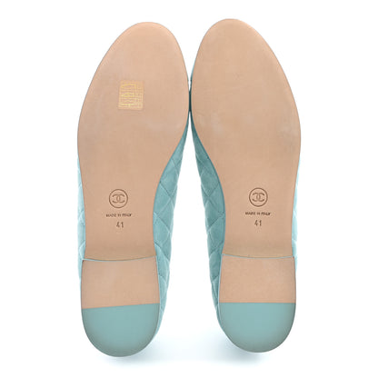 Chanel Suede Calfskin Quilted Cap Toe CC Ballerina Flats 41 Light Blue 6 of 11
