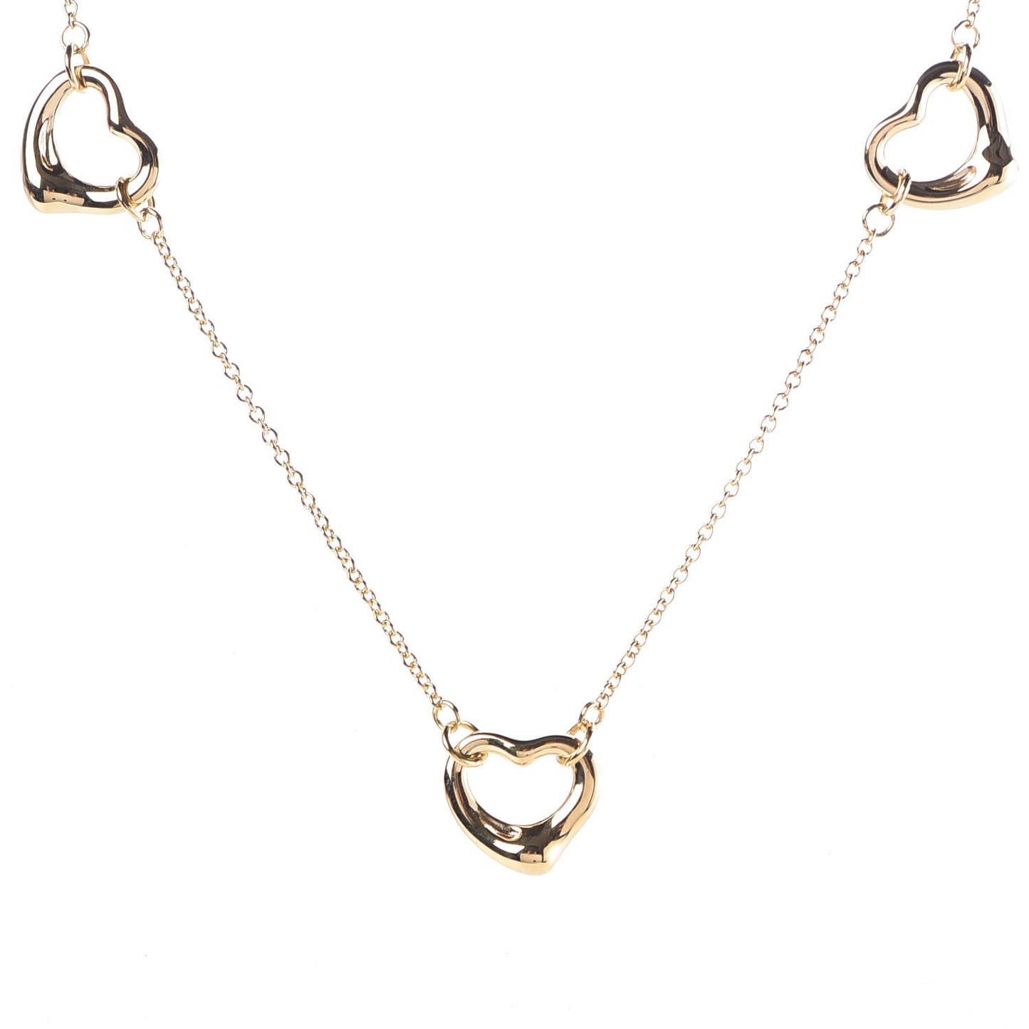 18K Yellow Gold Elsa Peretti 3 Open Heart Station Necklace