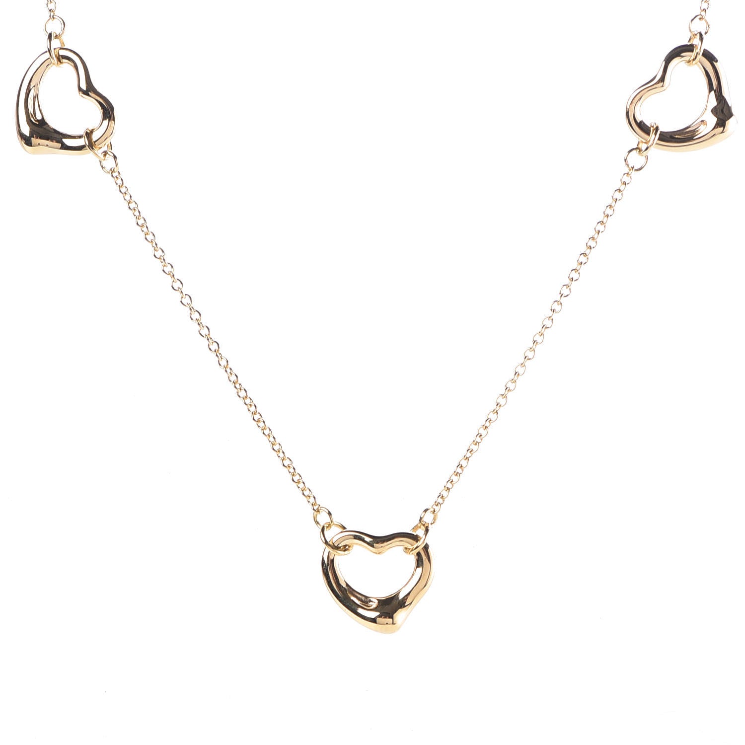 Tiffany 18K Yellow Gold Elsa Peretti 3 Open Heart Station Necklace 4 of 8