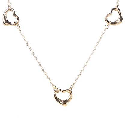 Tiffany 18K Yellow Gold Elsa Peretti 3 Open Heart Station Necklace 4 of 8