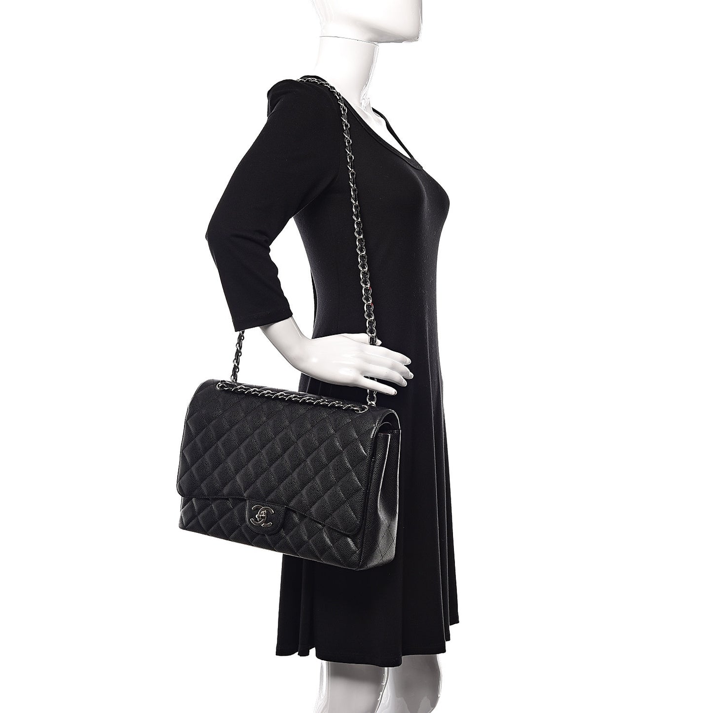 Caviar Quilted Maxi Double Flap Black