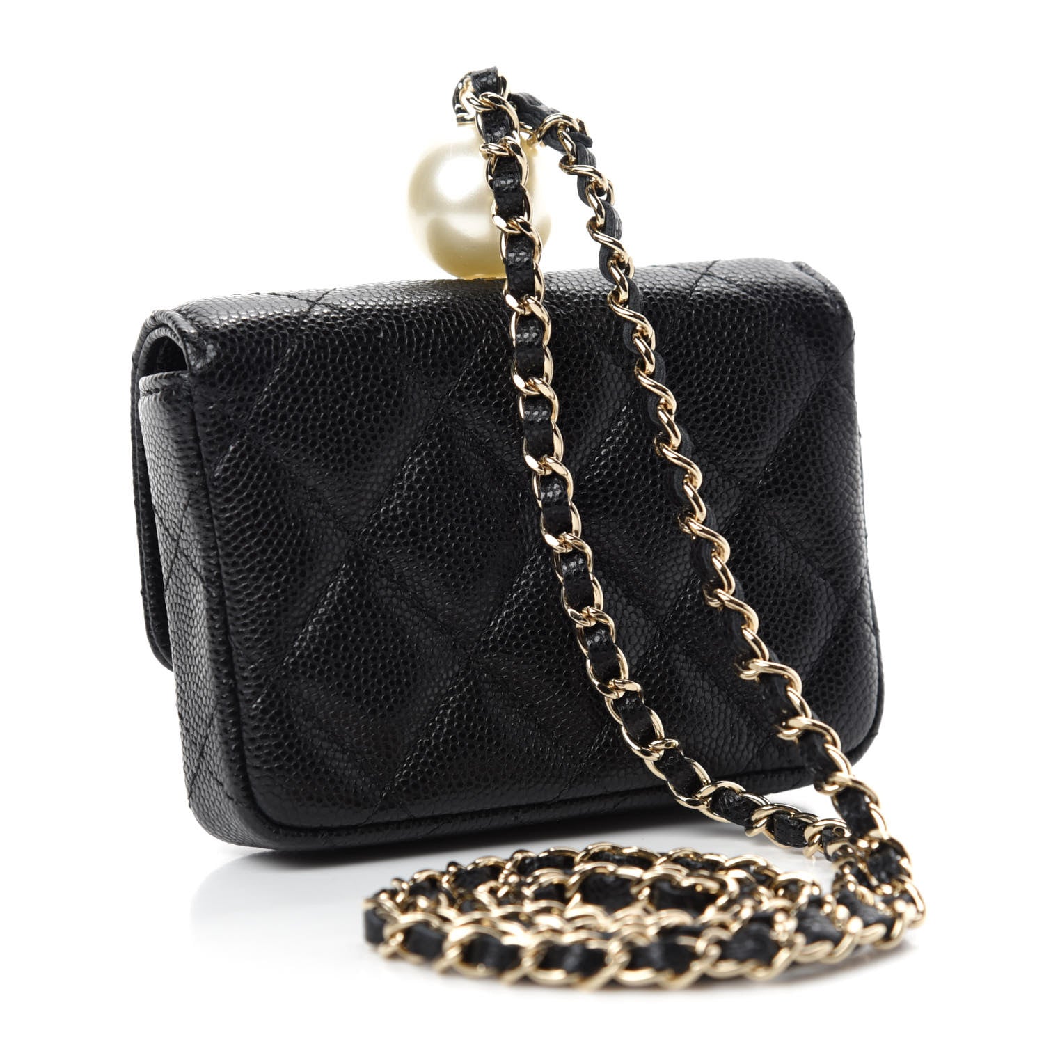 Chanel Caviar Quilted Pearl Card Holder On Chain Black 3 of 12