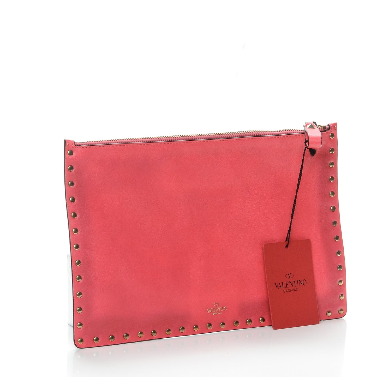 Vitello Large Rockstud Zip Pouch Deep Rose