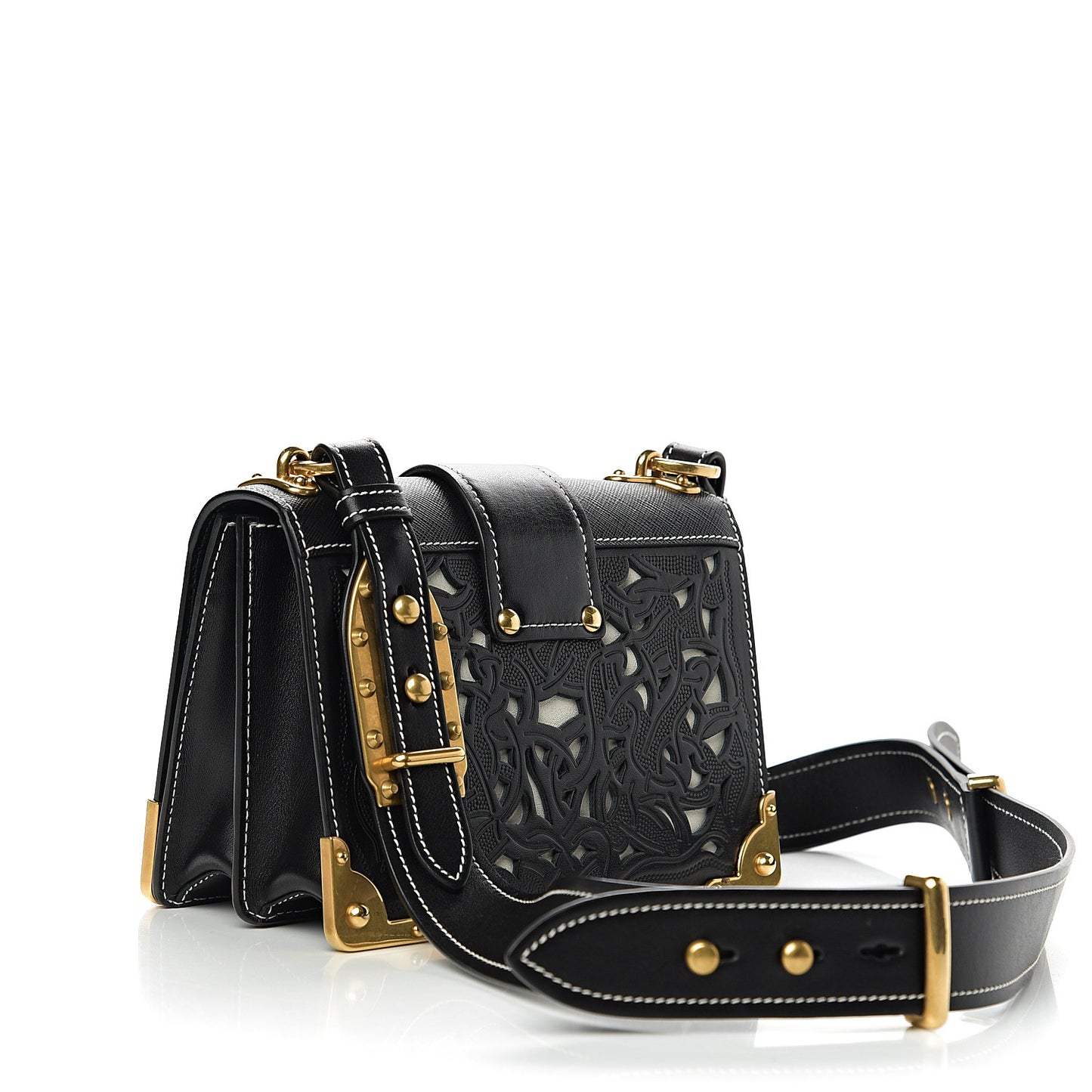 City Calf Saffiano Laser Cut Cahier Bag Black