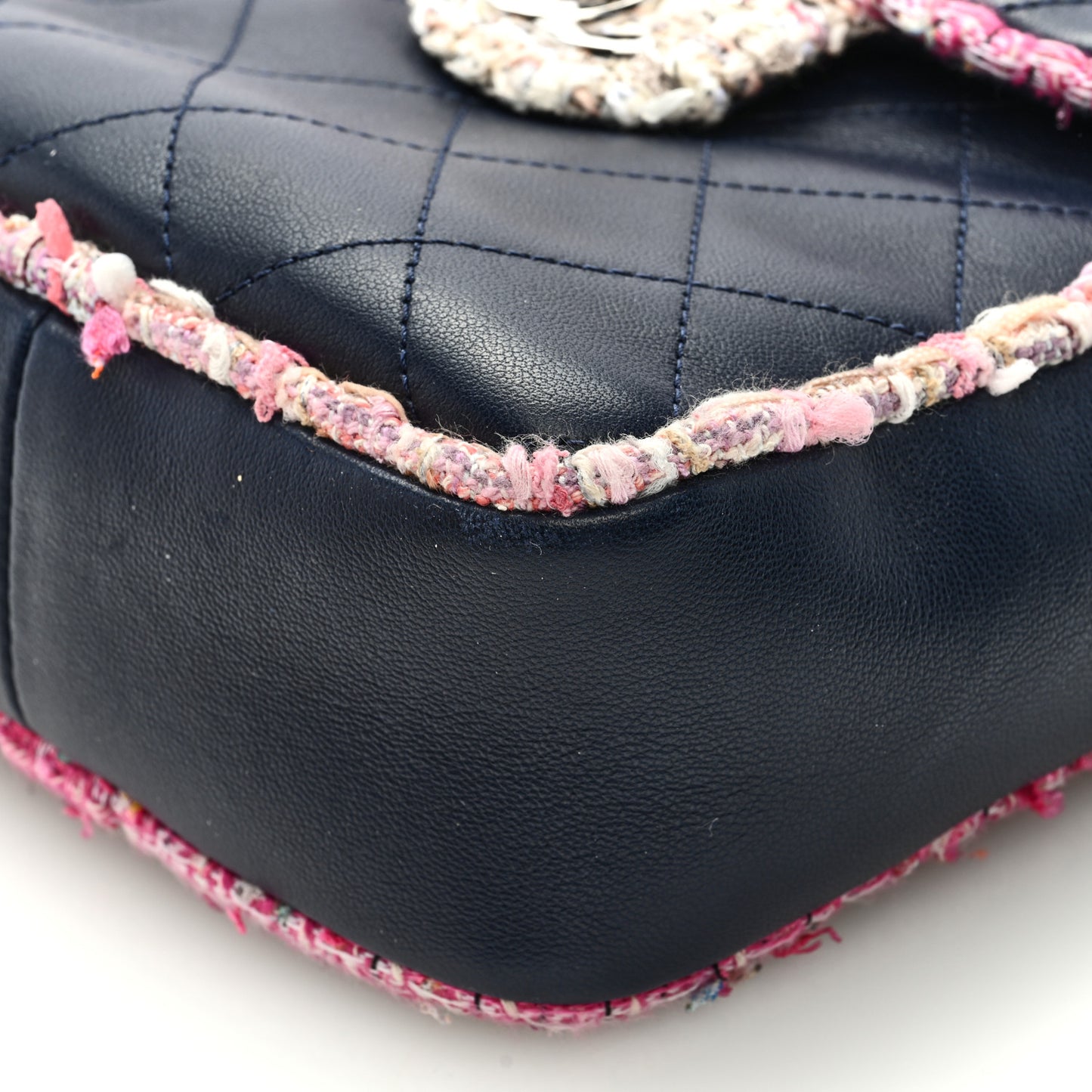 Lambskin Tweed Trim Vertical Camera Case Navy