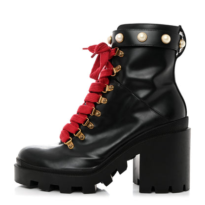Gucci Magnum Calfskin Pearl Lace Up Combat Ankle Boots 42 Black 1 of 9