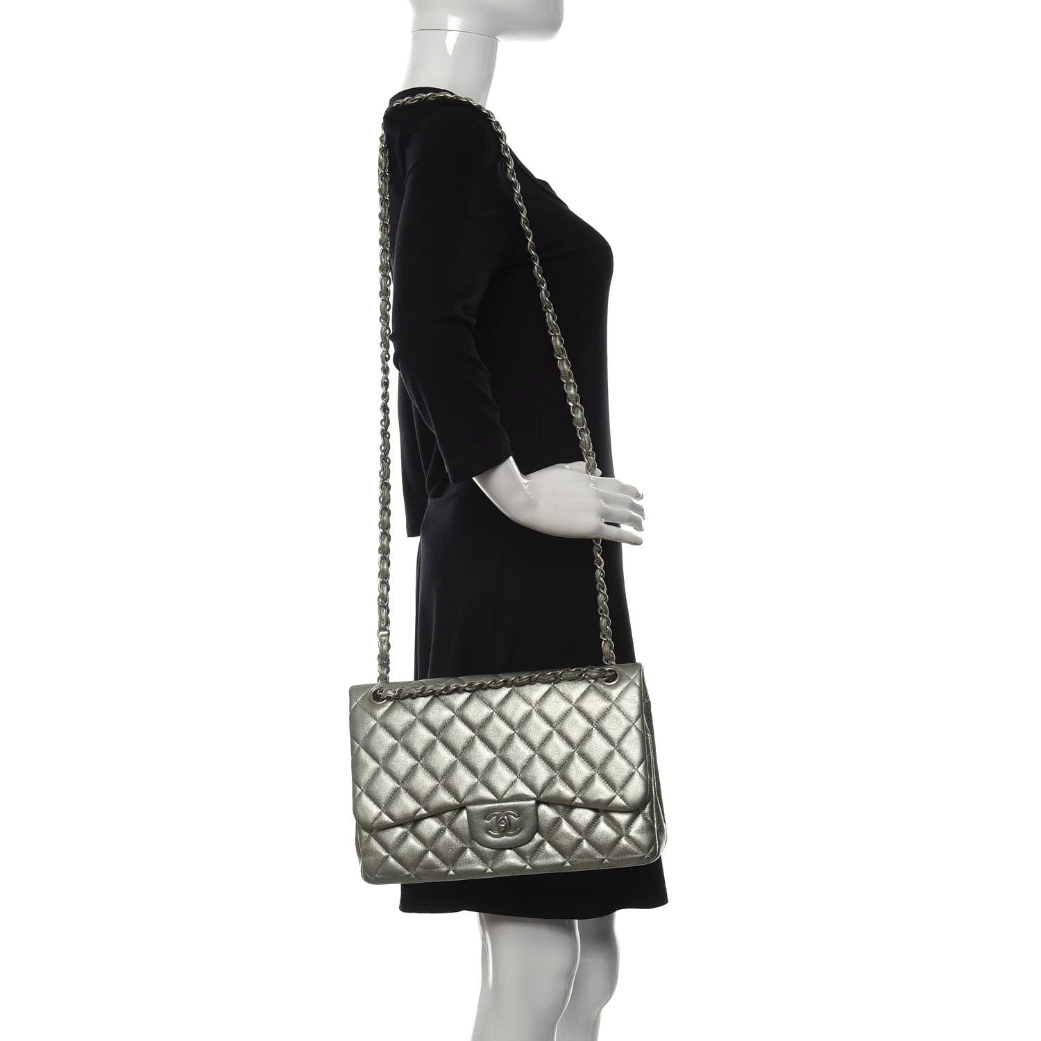 Chanel Metallic Lambskin Quilted Jumbo Double Flap Green 2 of 12