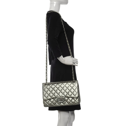 Chanel Metallic Lambskin Quilted Jumbo Double Flap Green 2 of 12