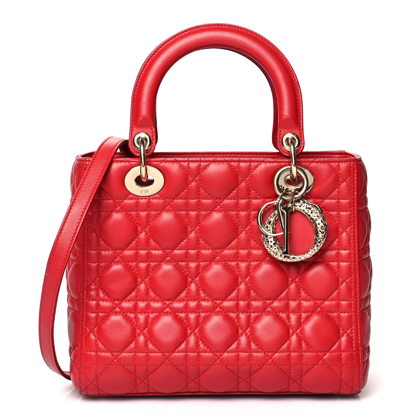 Lambskin Cannage Embellished Medium Lady Dior Red