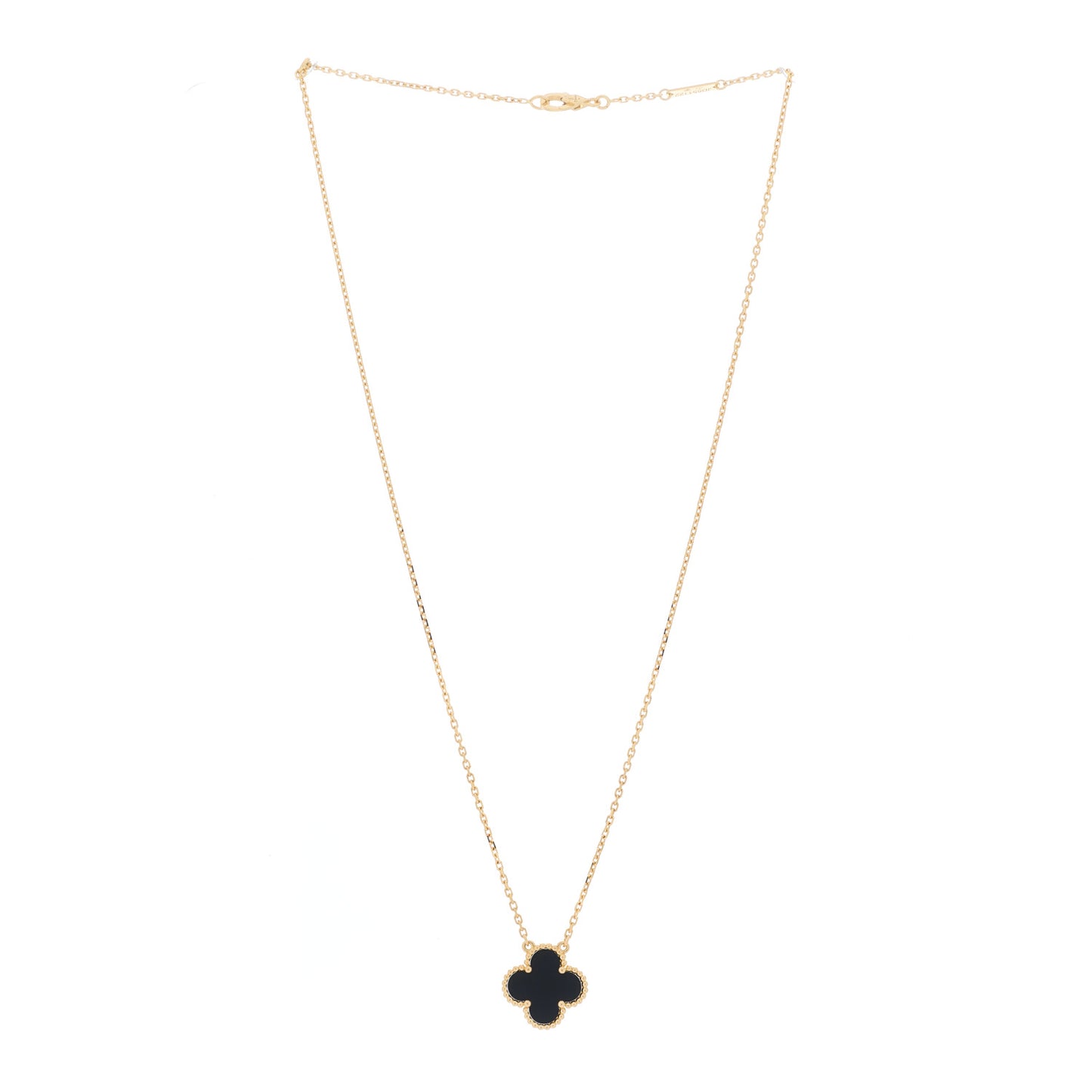 18K Yellow Gold Black Onyx Vintage Alhambra Pendant Necklace