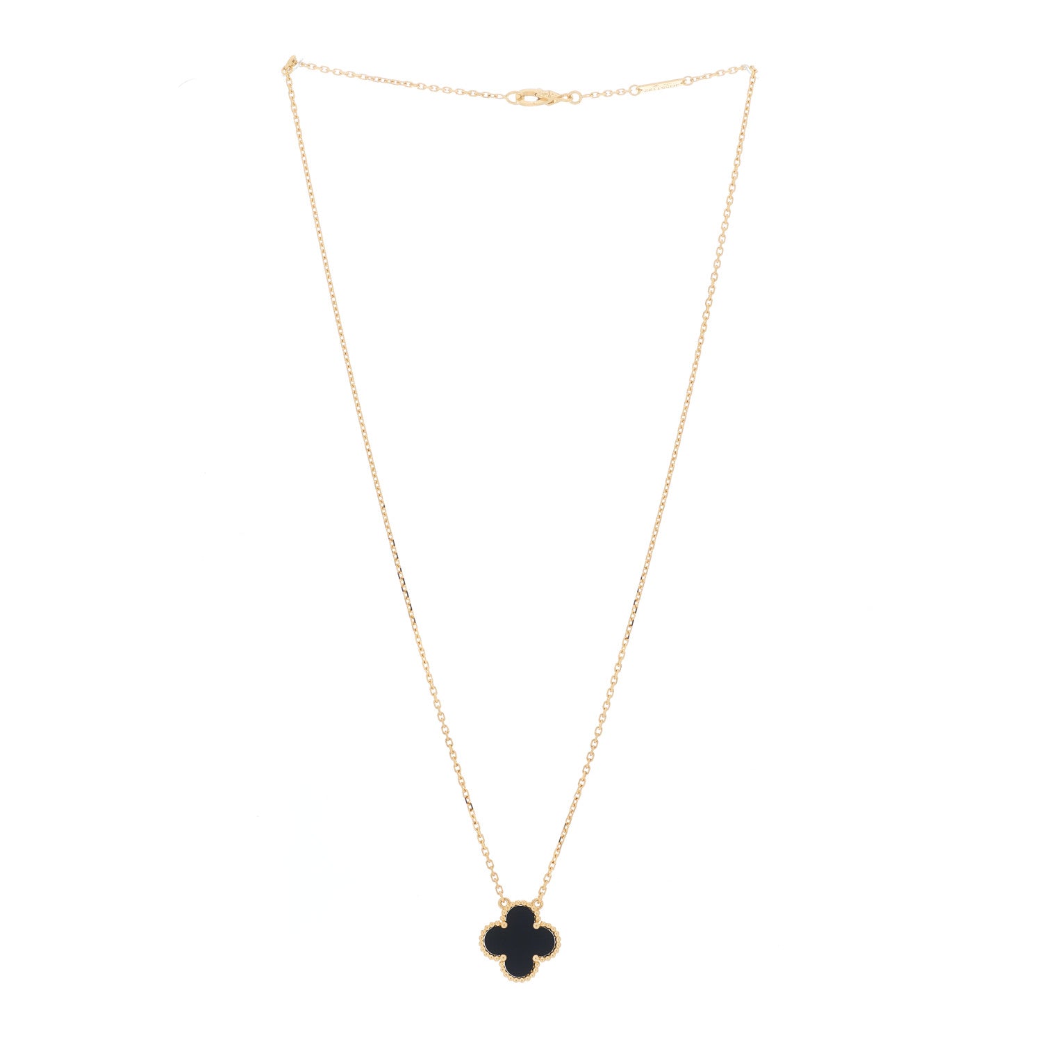 Van Cleef & Arpels 18K Yellow Gold Black Onyx Vintage Alhambra Pendant Necklace 2 of 5