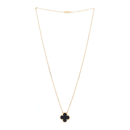 Van Cleef & Arpels 18K Yellow Gold Black Onyx Vintage Alhambra Pendant Necklace 2 of 5