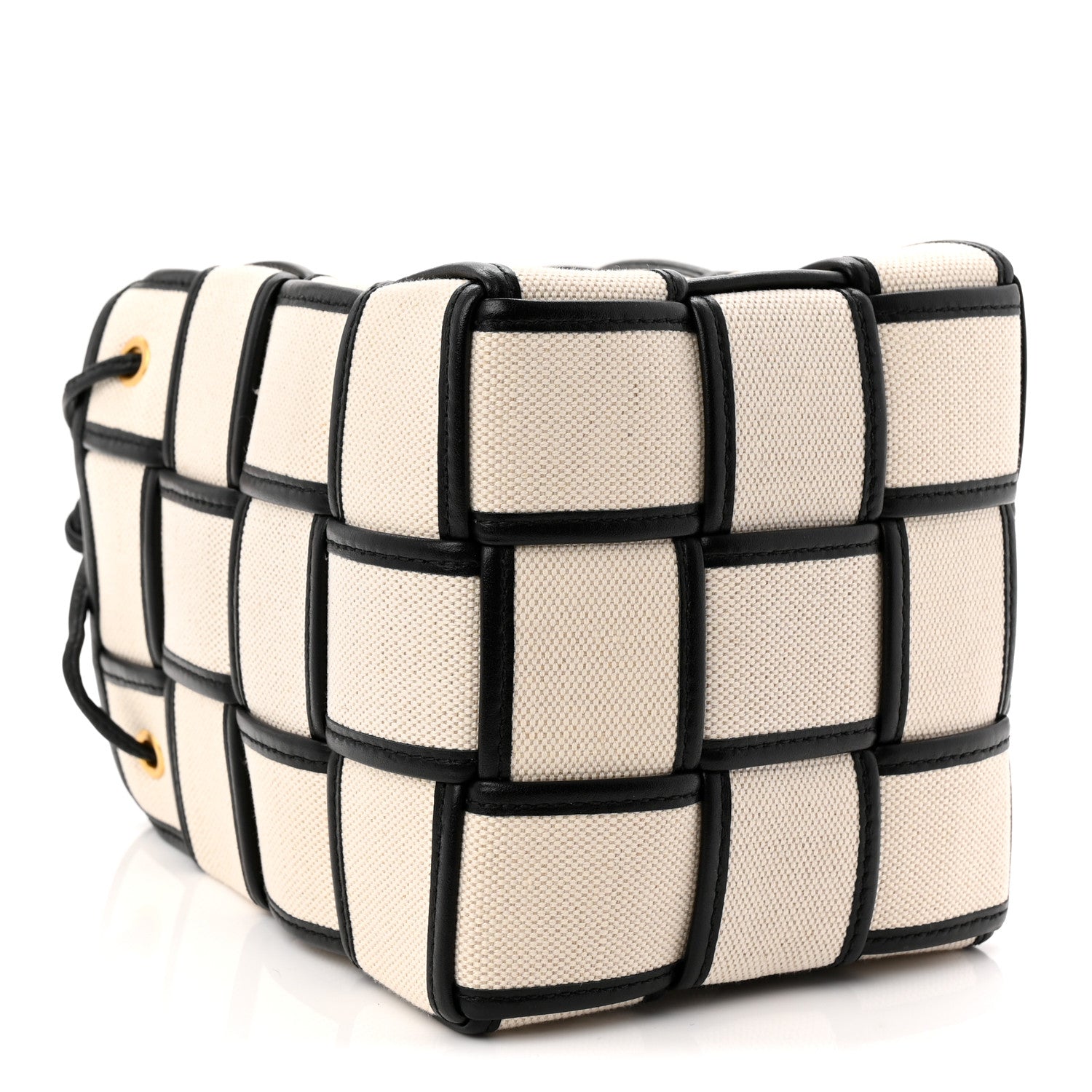 Bottega Veneta Canvas Nappa Maxi Intrecciato Small Cassette Bucket Bag Natural Black 4 of 9