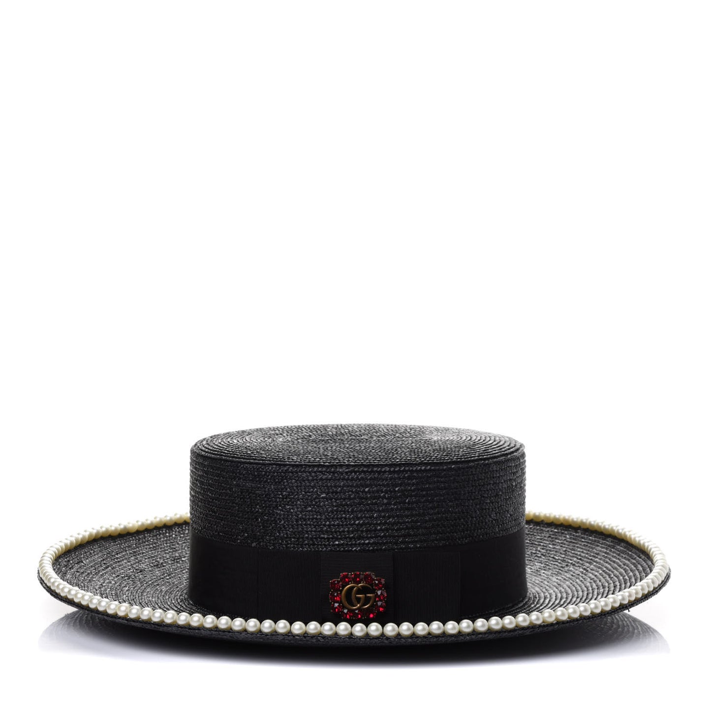 Straw Pearl Embellished Notte Hat M 57 Black