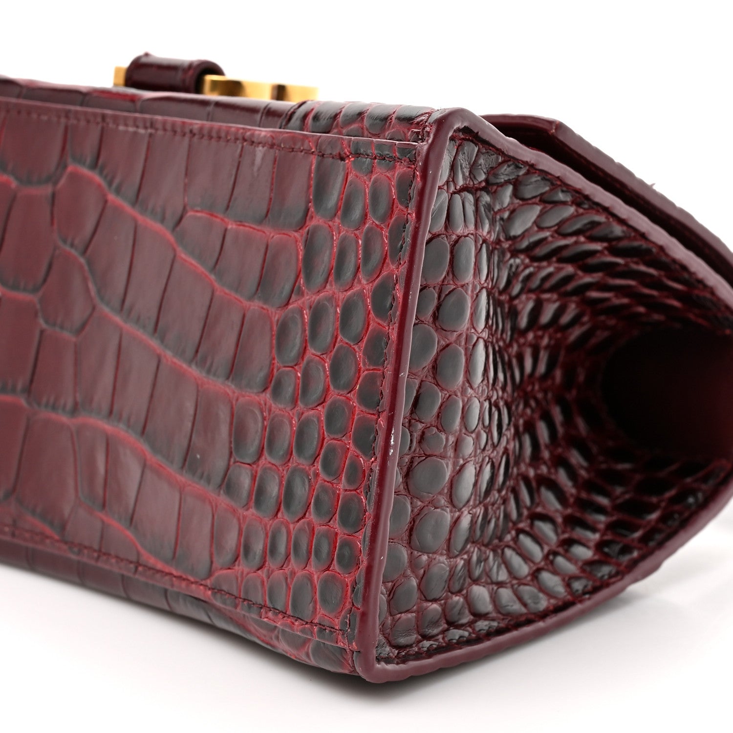 Balenciaga Shiny Calfskin Crocodile Embossed Small Hourglass Top Handle Bag Dark Red 9 of 16
