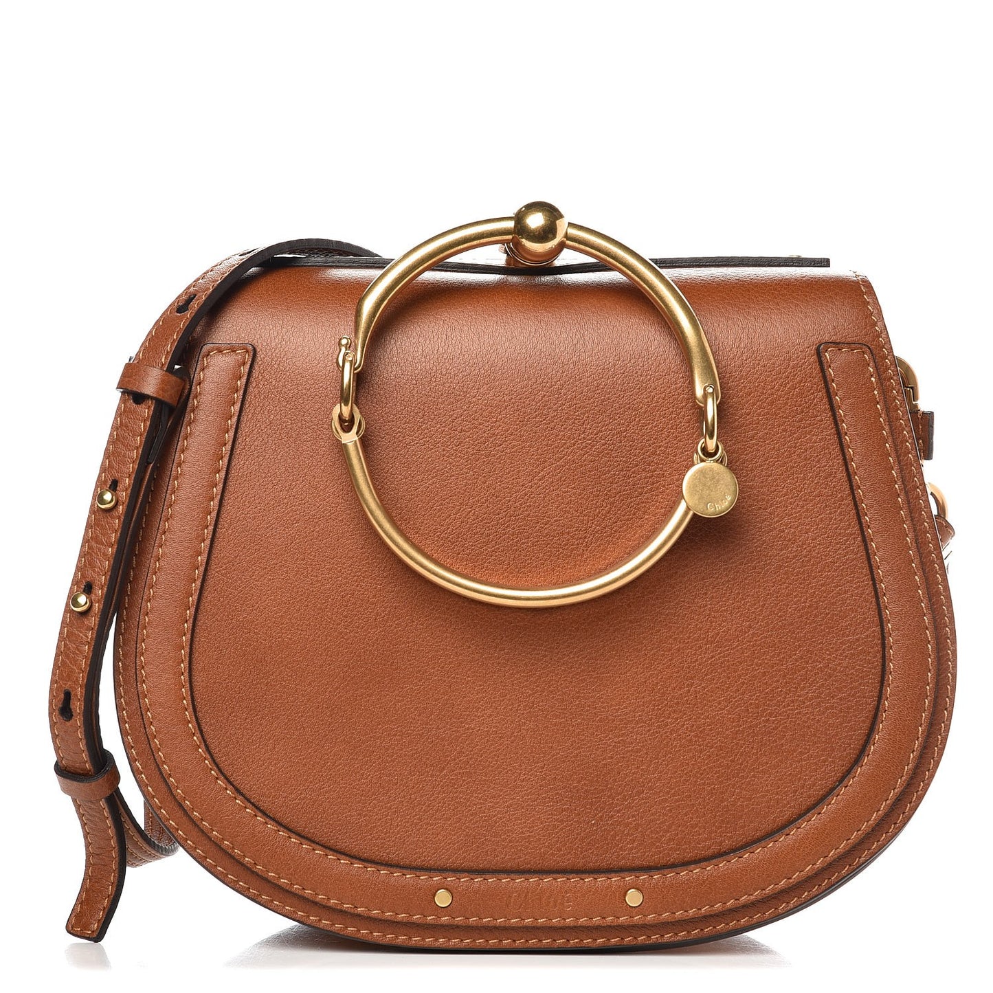 Calfskin Suede Medium Nile Bracelet Bag Caramel