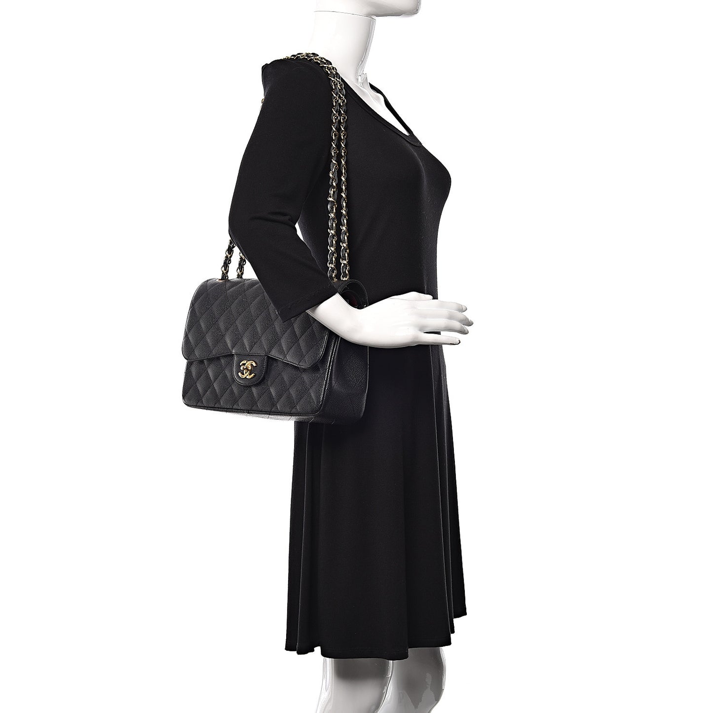 Caviar Quilted Jumbo Double Flap Black