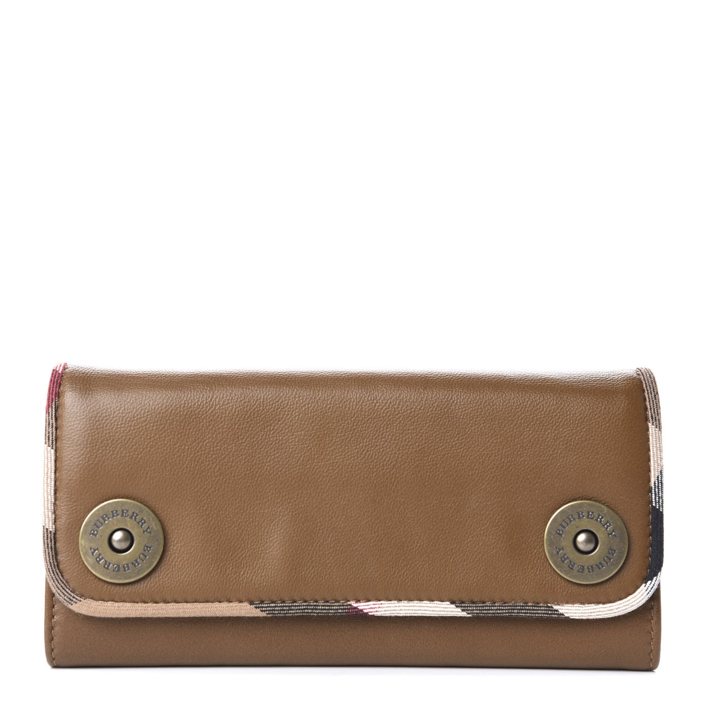 Grainy Calfskin Nova Check Tri-Fold Wallet Tan