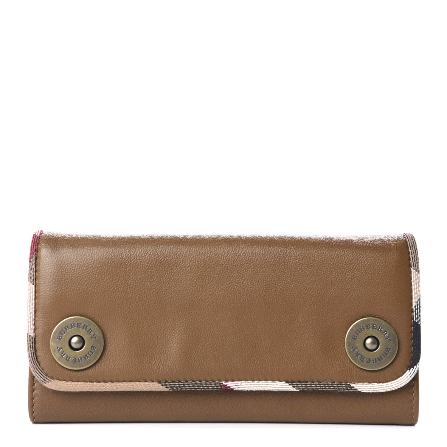 Burberry Grainy Calfskin Nova Check Tri-Fold Wallet Tan 1 of 10