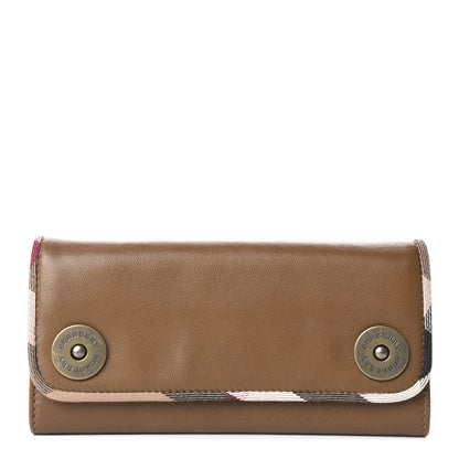 Burberry Grainy Calfskin Nova Check Tri-Fold Wallet Tan 1 of 10