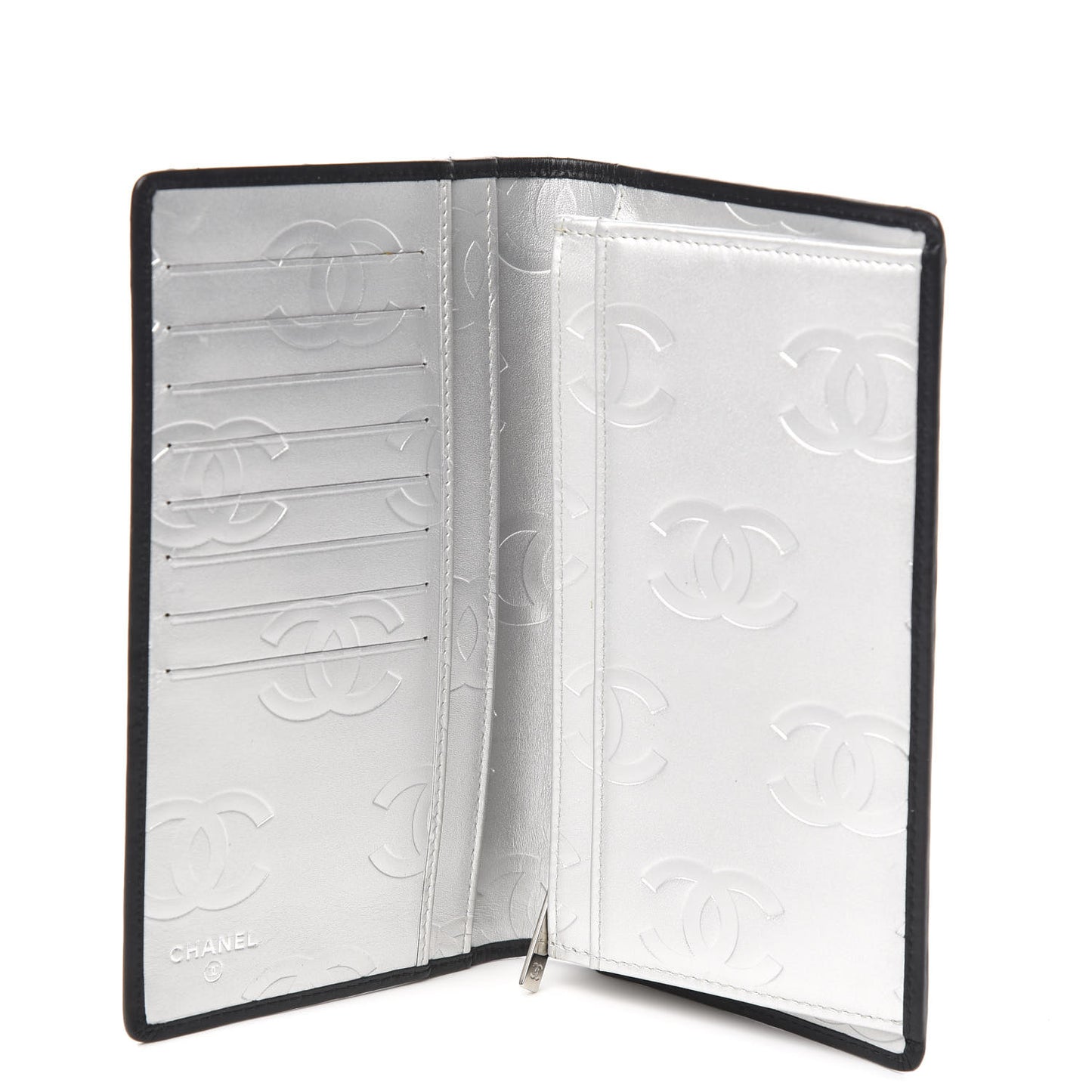 Calfskin Quilted Cambon Yen Wallet Black White