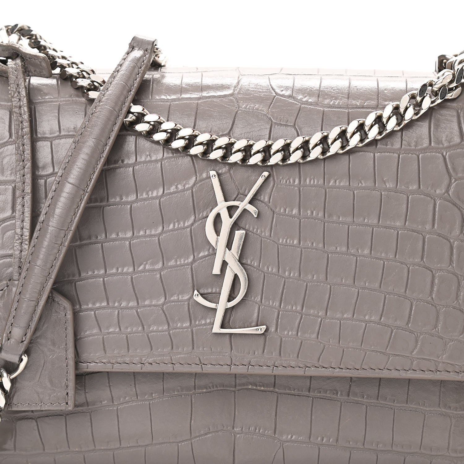 Saint Laurent Calfskin Crocodile Embossed Medium Monogram Sunset Fog 7 of 9