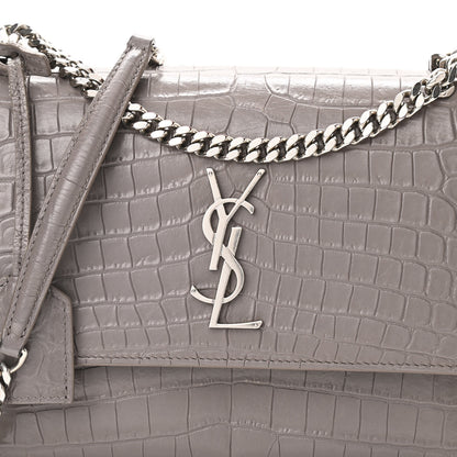 Saint Laurent Calfskin Crocodile Embossed Medium Monogram Sunset Fog 7 of 9