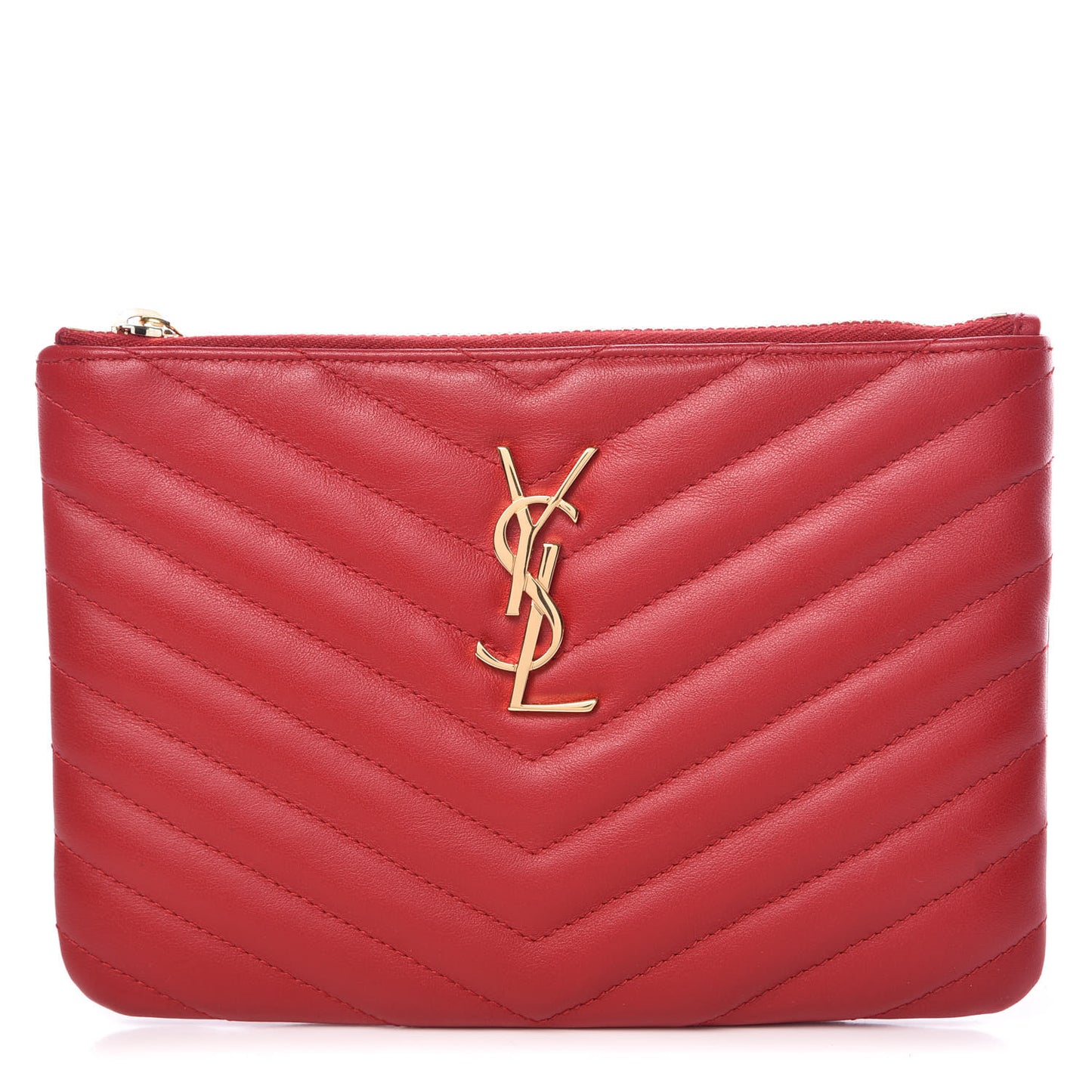 Calfskin Matelasse Chevron Monogram Pouch Red