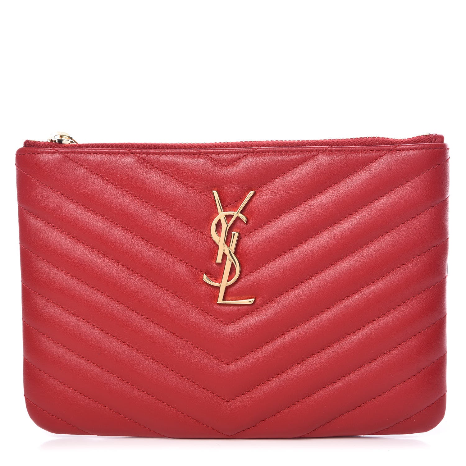 Saint Laurent Calfskin Matelasse Chevron Monogram Pouch Red 1 of 7