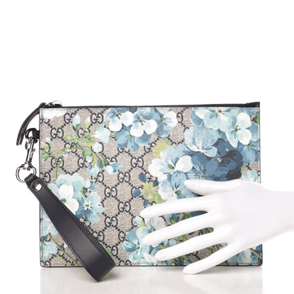 Gucci GG Supreme Monogram Blooms Small Zip Wristlet Pouch Beige Blue Black 2 of 6