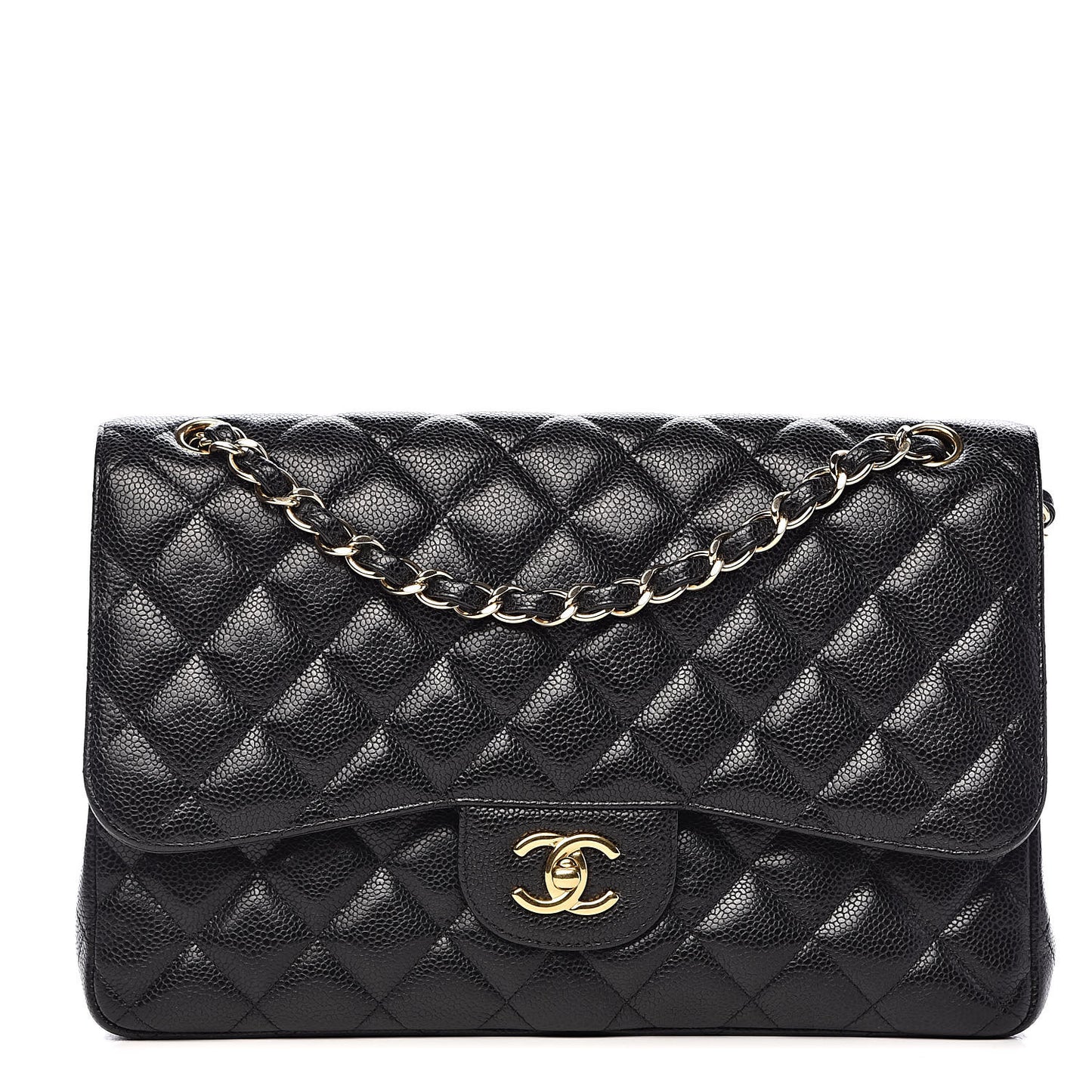 Caviar Quilted Jumbo Double Flap Black