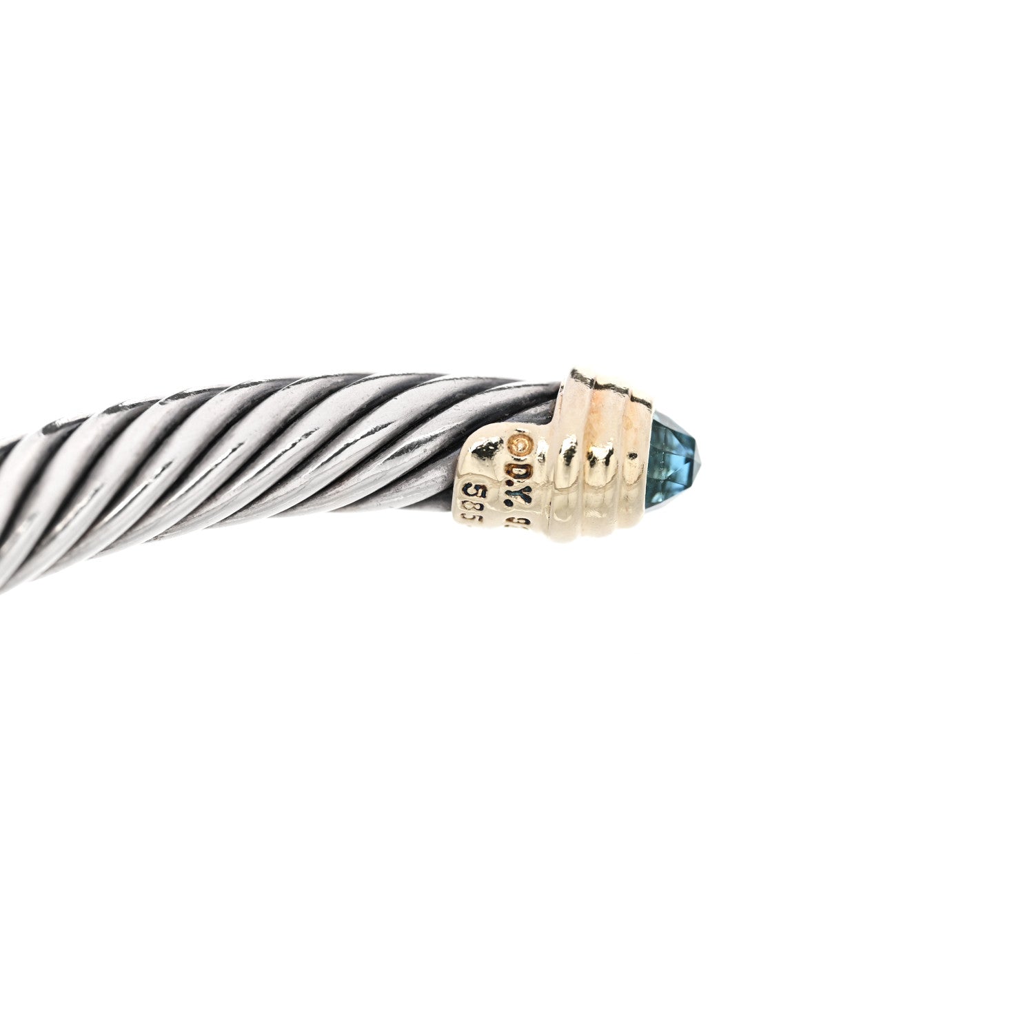 David Yurman Sterling Silver 14K Yellow Gold Blue Topaz 5mm Cable Classics Petite Color Bracelet 3 of 4