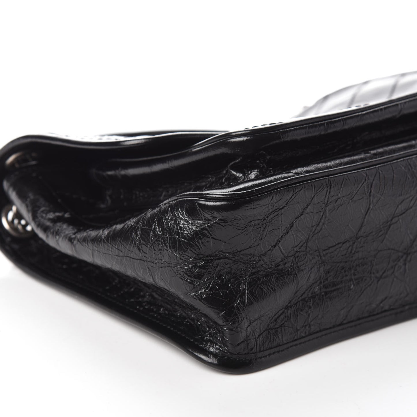 Crinkled Calfskin Matelasse Monogram Medium Niki Chain Satchel Black