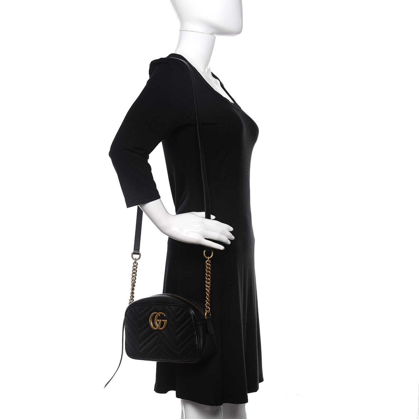 Calfskin Matelasse Small GG Marmont Chain Shoulder Bag Black