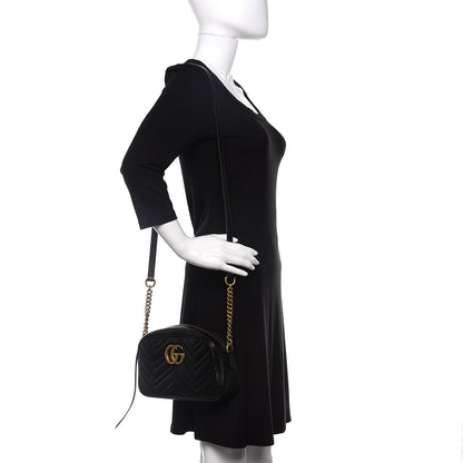 Gucci Calfskin Matelasse Small GG Marmont Chain Shoulder Bag Black 2 of 9
