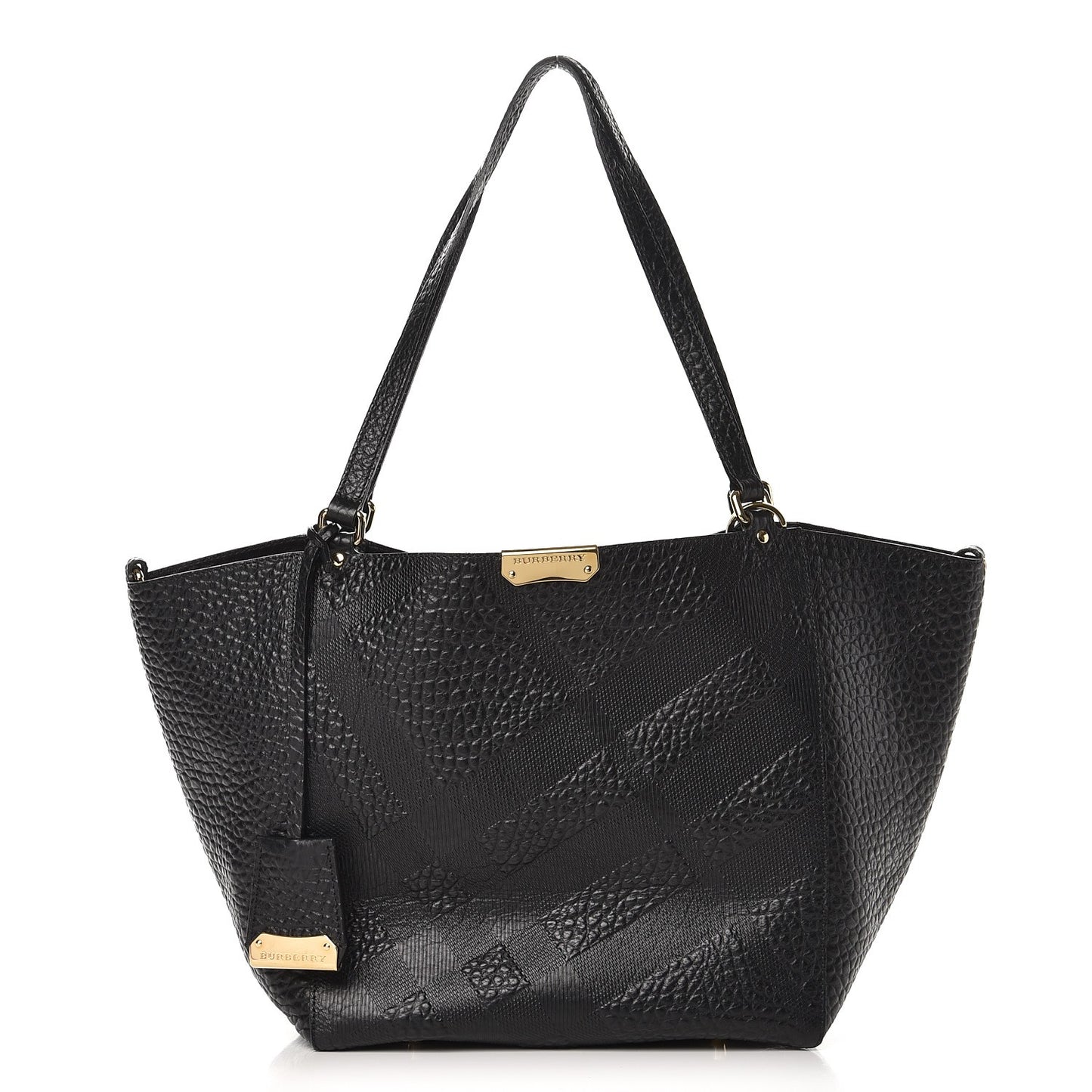 Signature Grain Calfskin Check Embossed Small Canterbury Tote Black